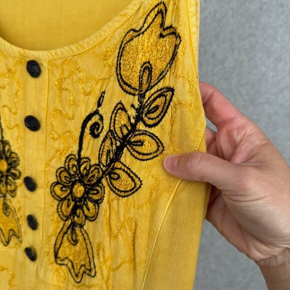 Womens Embroidered Maxi Dress Size S Yellow Cosplay Renaissance Boho Festival - Picture 8 of 13